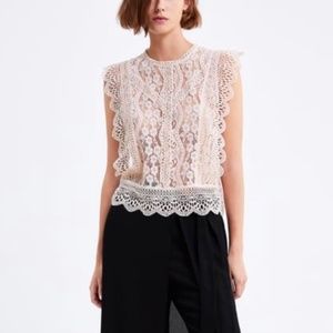 Zara White Lace See-through Sleeveless Top